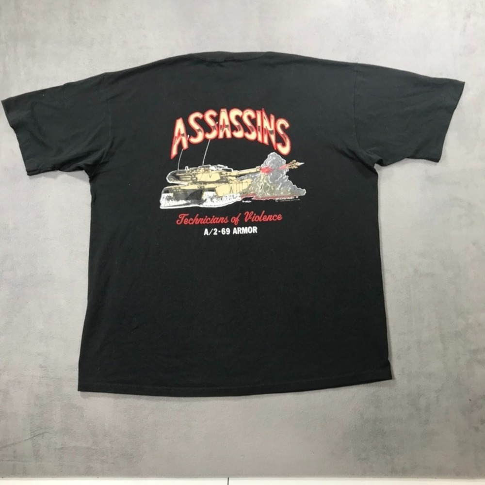 Vintage Military Army Tank Assassins T Shirt Men's XL Black JERZEES USA Made 90s